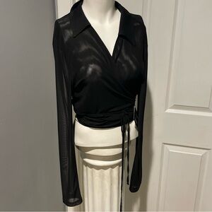 BAR 111 BLACK COLLARED WRAP AROUND BLOUSE S/XL. NWT